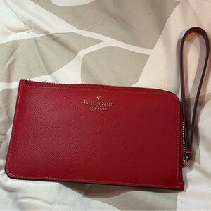 Kate Spade Lucy Medium L-Zip Leather Wristlet Candied Cherry Red KD546 $139